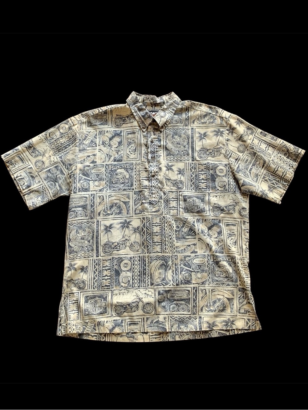 Vtg Harley-Davidson Tori Richard Hawaiian Print SS Button Down Shirt Size Large